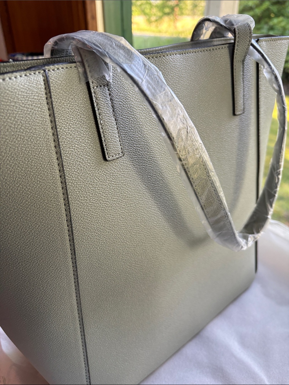 Izod Light Sage Structured Tote with Front Pocket with dust bag - Picture 4 of 8
